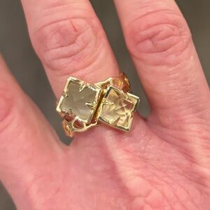 Kendra Scott Gold Double Square Gem Rings, Silver and Clear Stones, Size 6